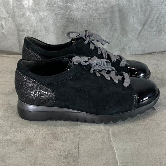 Munro Shoes - MUNRO Women's Extra Wide Black Mixed Media Kellee Lace-Up Sneakers SZ 6WW